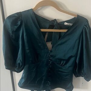 Abercrombie & Fitch Dark Teal Puff Sleeve Blouse